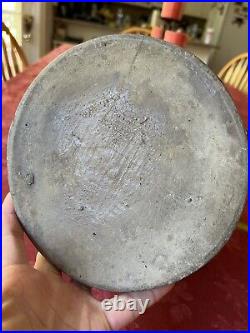10.5 Cobalt Blue Decorated Salt Glaze Stoneware Crock Jar Antique Pottery