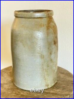 10 x 6 19th C Salt Glazed Stoneware Storage Canning Tobacco Oyster Jar Crock