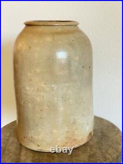 11 x 7 19th C Salt Glazed Stoneware Storage Canning Tobacco Oyster Jar Crock