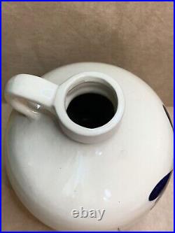 12 Stoneware Handled Jug with Cobalt Blue Line Art with Leaves Whiskey Moonshine