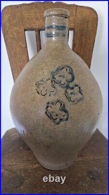 1700 Antique Stoneware Cobalt Blue Incised Crosses Ovoid Jug Jar Pottery Crock