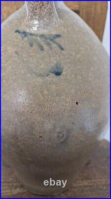 1700 Antique Stoneware Cobalt Blue Incised Crosses Ovoid Jug Jar Pottery Crock