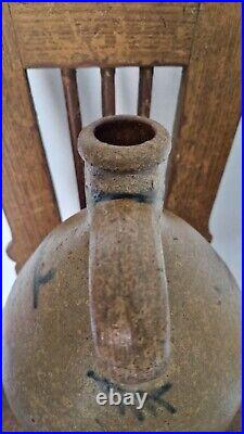 1700 Antique Stoneware Cobalt Blue Incised Crosses Ovoid Jug Jar Pottery Crock