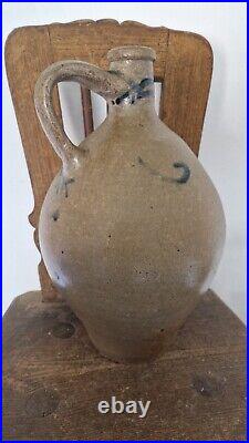 1700 Antique Stoneware Cobalt Blue Incised Crosses Ovoid Jug Jar Pottery Crock