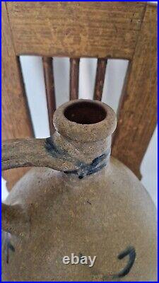 1700 Antique Stoneware Cobalt Blue Incised Crosses Ovoid Jug Jar Pottery Crock