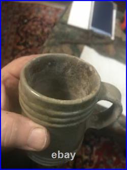 17th Century rare 1650 period 4 inch tall tavern mug German stoneware
