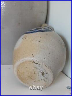 1800 Antique Stoneware Cobalt Blue Band & Star Ovoid Pottery Jug Jar Old Pitcher