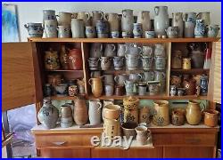 1800 Antique Stoneware Cobalt Blue Band & Star Ovoid Pottery Jug Jar Old Pitcher