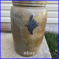 1800's American Blue Decorated Crock Salt Glaze Stoneware Century 13 1/2x 8