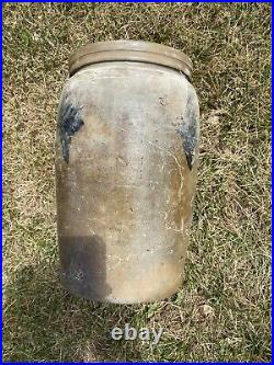 1800's American Blue Decorated Crock Salt Glaze Stoneware Century 13 1/2x 8