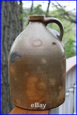 1800's NEW BRUNSWICK NJ E. F. BUTLER COBALT BLUE TULIP STONEWARE 2 JUG pottery
