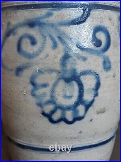 1800s ANTIQUE STONEWARE CROCK COBALT BLUE POTTERY JAR PRIMITIVE SALT GLAZED