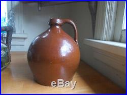 1840s EARLY REDWARE POTTERY OVOID JUG WHEEL THROWN WONDERFUL FORM