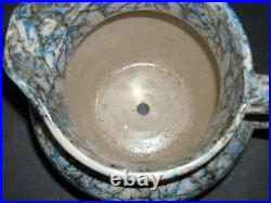 (1860 1885) Blue Black & White Spongeware Water Pitcher Stoneware Salt Glaze