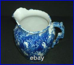 (1870 95) Blue & White Sponged Spatterware Water Pitcher Stoneware Spongeware