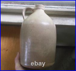 1870s SALT GLAZE 1 GALLON STONEWARE JUG WITH LITTLE COBALT FLOWER NICE