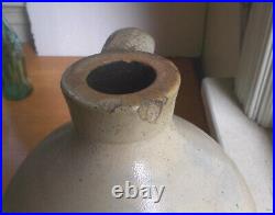 1870s SALT GLAZE 1 GALLON STONEWARE JUG WITH LITTLE COBALT FLOWER NICE