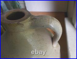 1870s SALT GLAZE 1 GALLON STONEWARE JUG WITH LITTLE COBALT FLOWER NICE