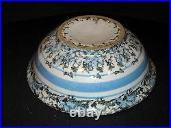 (1880 1895) BLUE BLACK & WHITE Spongeware Wash Basin Bowl Stoneware Sponged