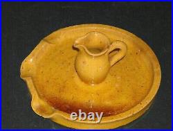 1895 1920 Yellow Ware Folk Art Ashtray Stoneware Miniature Ovoid Pitcher