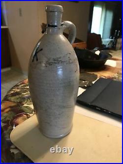18th Century Stoneware Cobalt Decorated 11 1/2 Inch Tall Bottle Nice Shape 1760