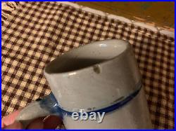 18th / Early 19th Century American Stoneware Mug W Cobalt Blue Band Decoration