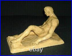 (1920 -1935) Yellow Ware LINCOLN Figural Reclining Man Stoneware Illinois