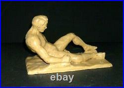 (1920 -1935) Yellow Ware LINCOLN Figural Reclining Man Stoneware Illinois