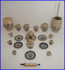 1980's Jane Newman 112 Mini Cupboard + 22 pieces of Jane Graber Stoneware & Pin