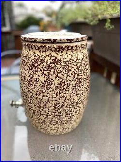 19thC Antique Primitive Stoneware Beverage Water Cooler Crock Yellow Spatterware
