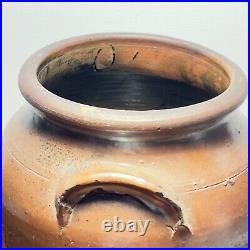 19th C. Brown Crock Ear Handles 13tall Salt Glazed Stoneware Early American Pot
