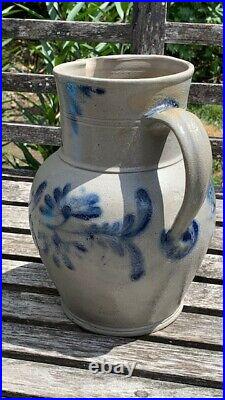 19th C. Large Cobalt Decorated Stoneware Pitcher Attributed Baltimore Mint AAFA