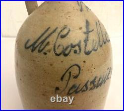 19th C. Stoneware Script Jug 1/2 Gallon Passaic NJ
