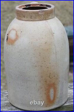 19th C salt glaze beige jug jar withhandle brown burnt orange stoneware pottery