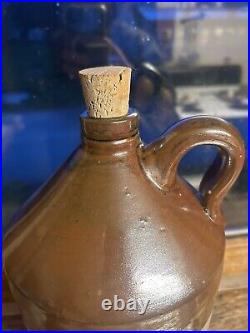 19th Century 11 Inch Split Cast Cork Top Tan Stoneware Jug Antique