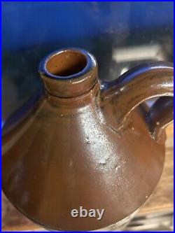 19th Century 11 Inch Split Cast Cork Top Tan Stoneware Jug Antique