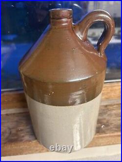 19th Century 11 Inch Split Cast Cork Top Tan Stoneware Jug Antique