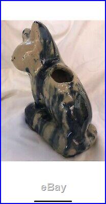19th Century American Antique Stoneware Primitive Cat Cobalt Blue Drip Glaze