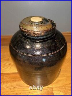 19th Century Brown Glazed Stoneware Bean Pot Large With Top