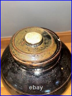 19th Century Brown Glazed Stoneware Bean Pot Large With Top