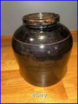 19th Century Brown Glazed Stoneware Bean Pot Large With Top