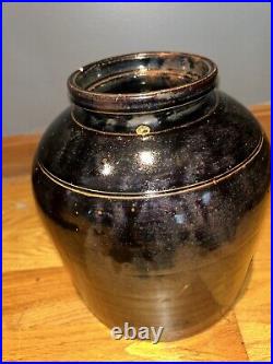 19th Century Brown Glazed Stoneware Bean Pot Large With Top