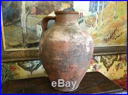19th Century European Pottery Jug Olive Jar Redware Rustic Stoneware Terra Cotta