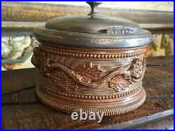 19th Century French Salt Glazed Stoneware Pottery Tobacco Smokers Jar Pewter Lid