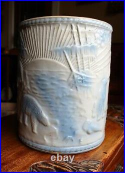 19th c. American. Uhl Pottery Stoneware Polar Bear Pattern Water Cooler c. 1885