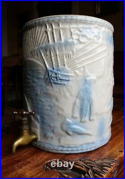 19th c. American. Uhl Pottery Stoneware Polar Bear Pattern Water Cooler c. 1885