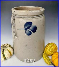 1G Baltimore MD Antique Stoneware Crock Fruit Jar with Cobalt Clovers, P Hermann
