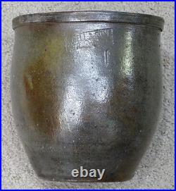 (2) 1800's SAMUEL BELL Antique STRASBURG VIRGINIA Primitive STONEWARE CROCK Jar