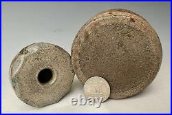 (2) Antique Salt-Glazed Stoneware Pottery Inkwells (2W & 3W), American, c. 1850