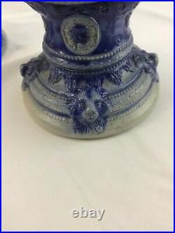 2 Antique Westerwald German ROUND RING JUG stoneware blue grey salt glazed 14